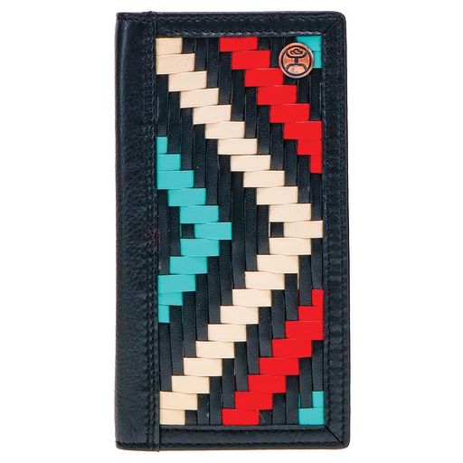 Hand Woven Leather Aztec Print Inlay Rodeo Wallet w/Hooey Logo Rivet
