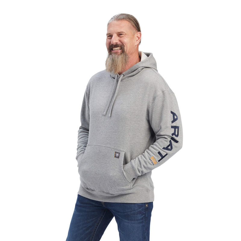 Ariat Mens Rebar Graphic Hoodie Heather Grey/Deep Ultramarine
