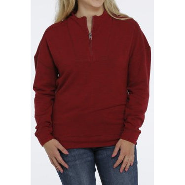 Cinch Womens French Terry Pullover-Heather Red