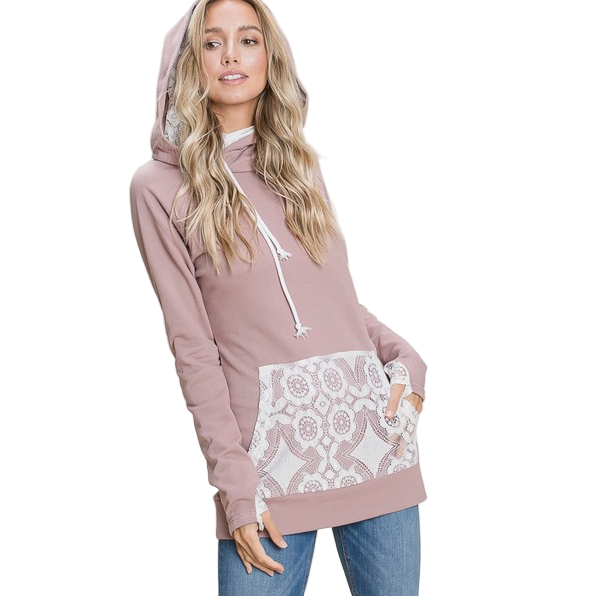 Vanilla Bay Solid Knit & Lace Hoodie