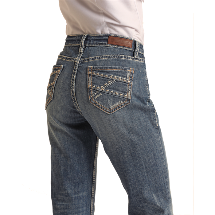 **Rock & Women's Ivory/Khaki Embroidery Riding Jeans - Medium Vintage