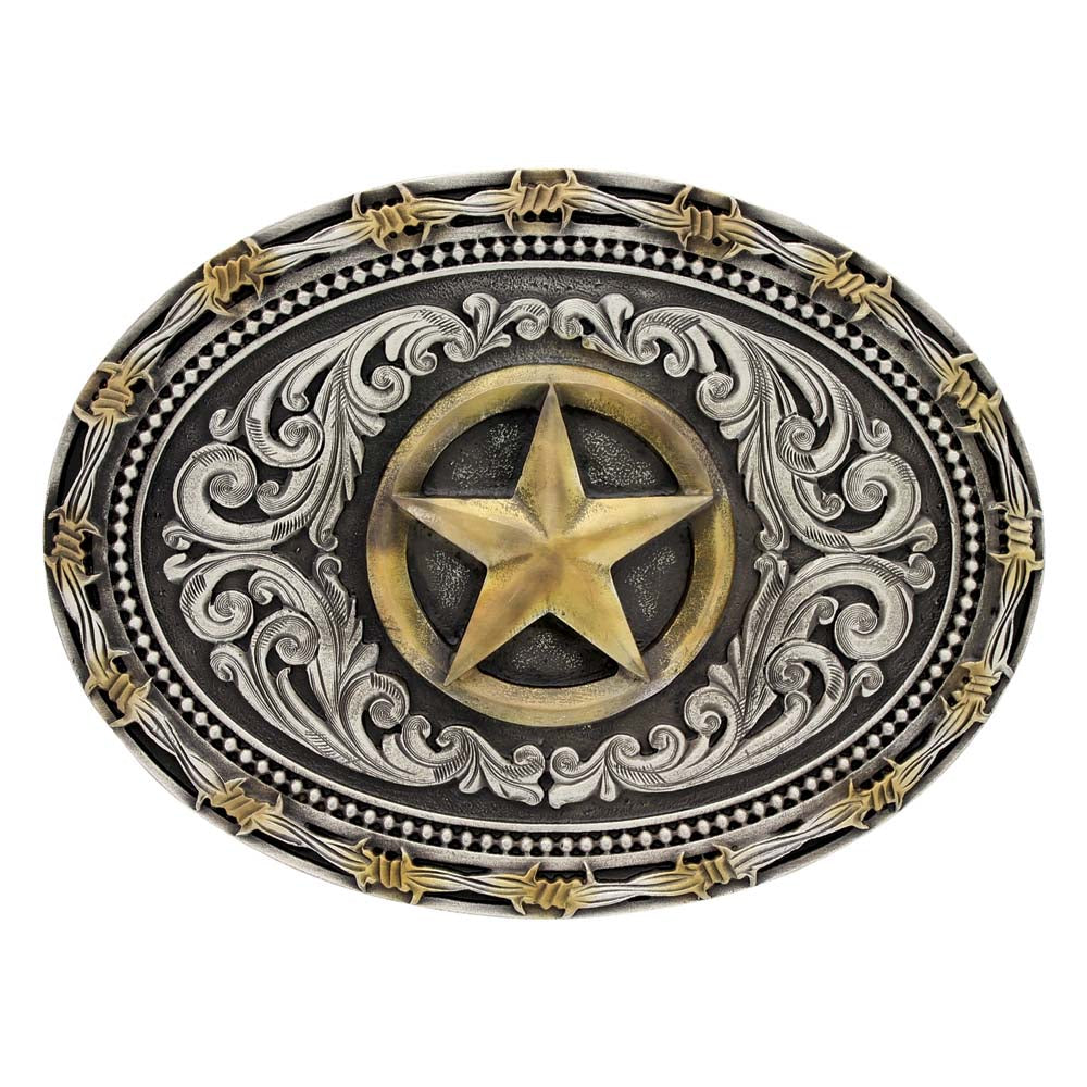 Montana Silversmiths Two Tone Rope & Barbed Wire Classic Impressions Lone Star Attitude Buckle