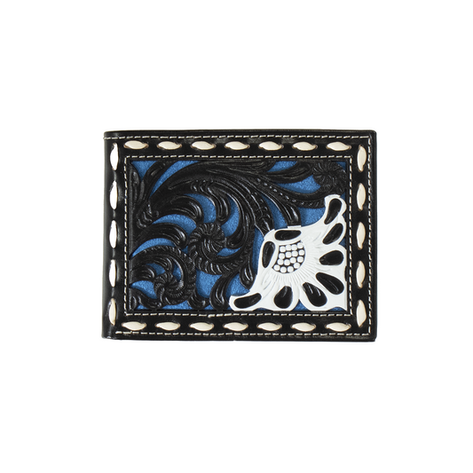 Nocona Men's Floral Filigree Bifold Wallet - Black/Blue
