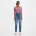 Levi Women's High Rise Mom Jeans - Fun Mom (Mid Wash Deconstructed)