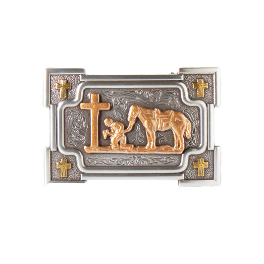 Nocona Men's Rectangle Smooth Praying Cowboy Buckle - Silver/Gold