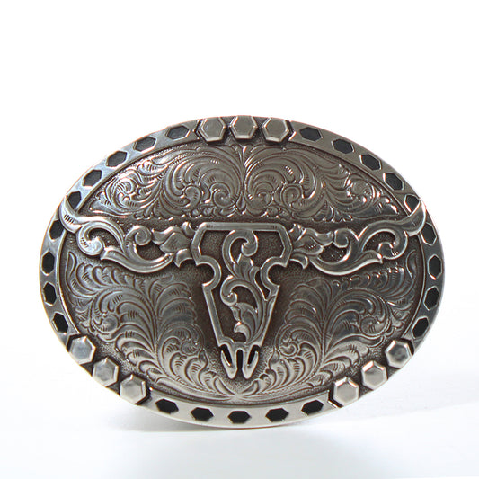 Nocona Men's Oval Floral Skull Buckle - Silver