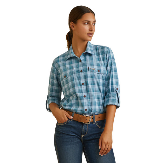 Ariat Women's Rebar Made Tough DuraStretch Work Shirt - Clear Sky Plaid