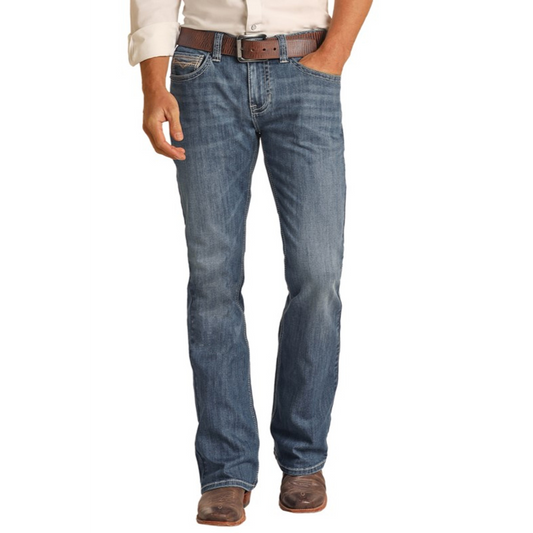 Rock & Roll Mens Regular Fit Stretch Straight Bootcut Jeans - Medium Vintage