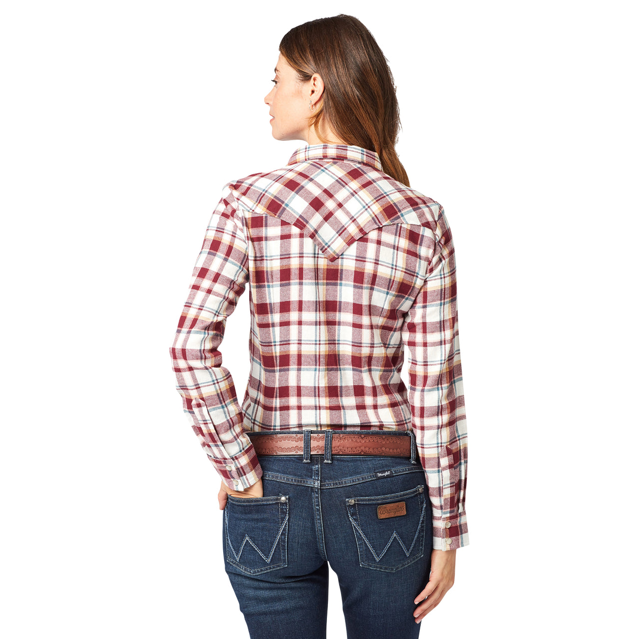 Wrangler Womens Essential LS Plaid Snap Shirt - Cranberry