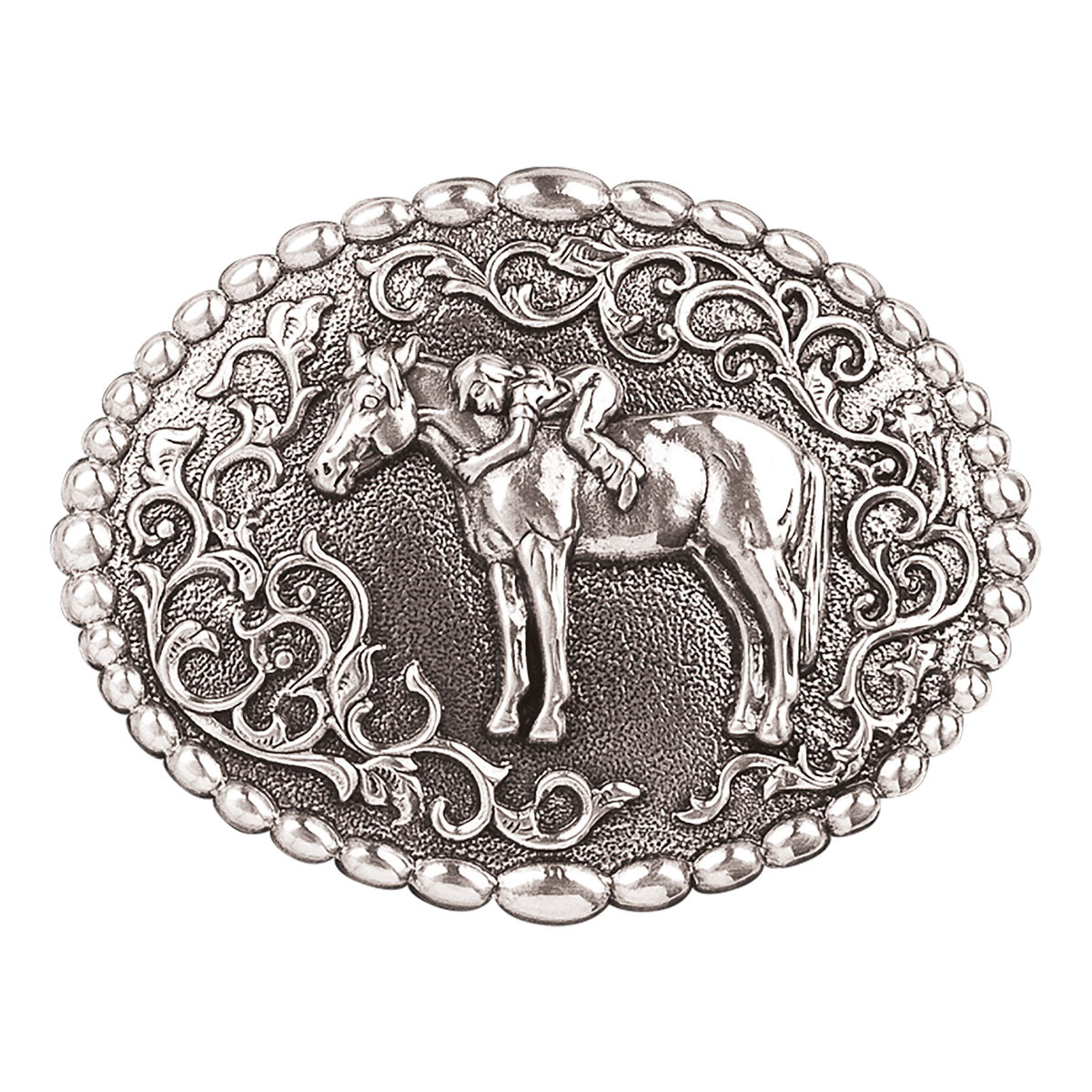 Blazin Roxx Girl's Oval Horse First Love Buckle - Silver
