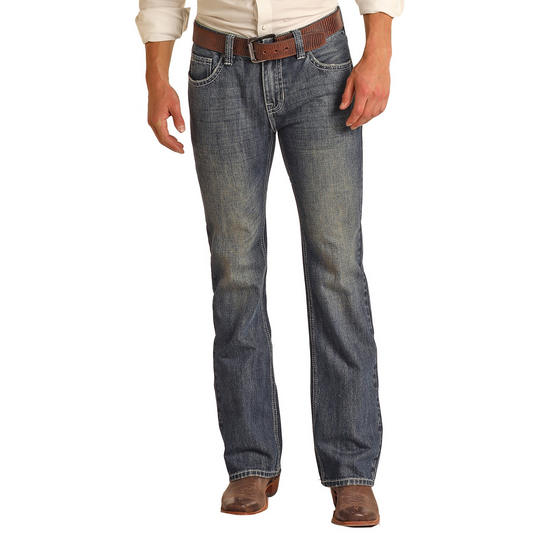 Rock & Roll Mens Rope Stitch V Pistol Jeans