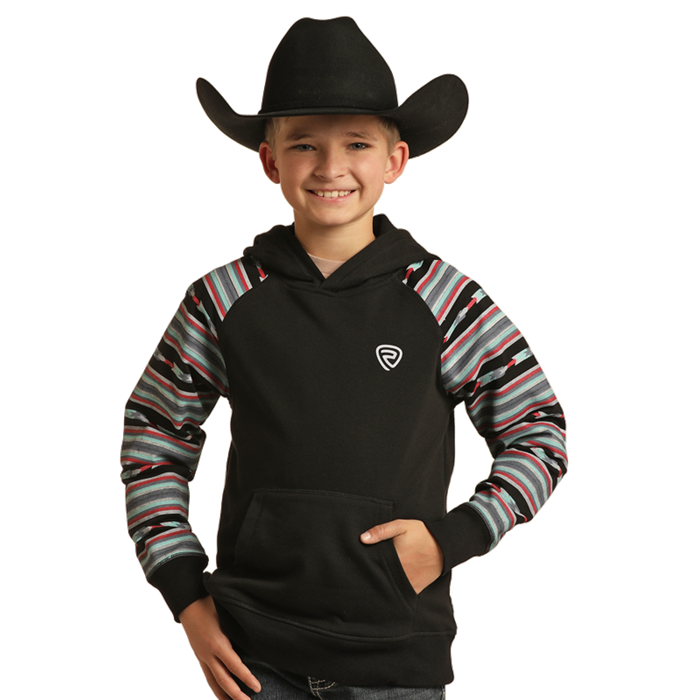 Rock & Roll Boys Sleeve Printed Hoodie - Black