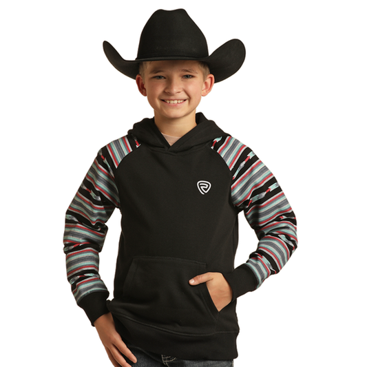 Rock & Roll Boys Sleeve Printed Hoodie - Black