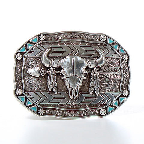 M&F Nocona Mens Buckle - Rectangle Arrow Skull Feather