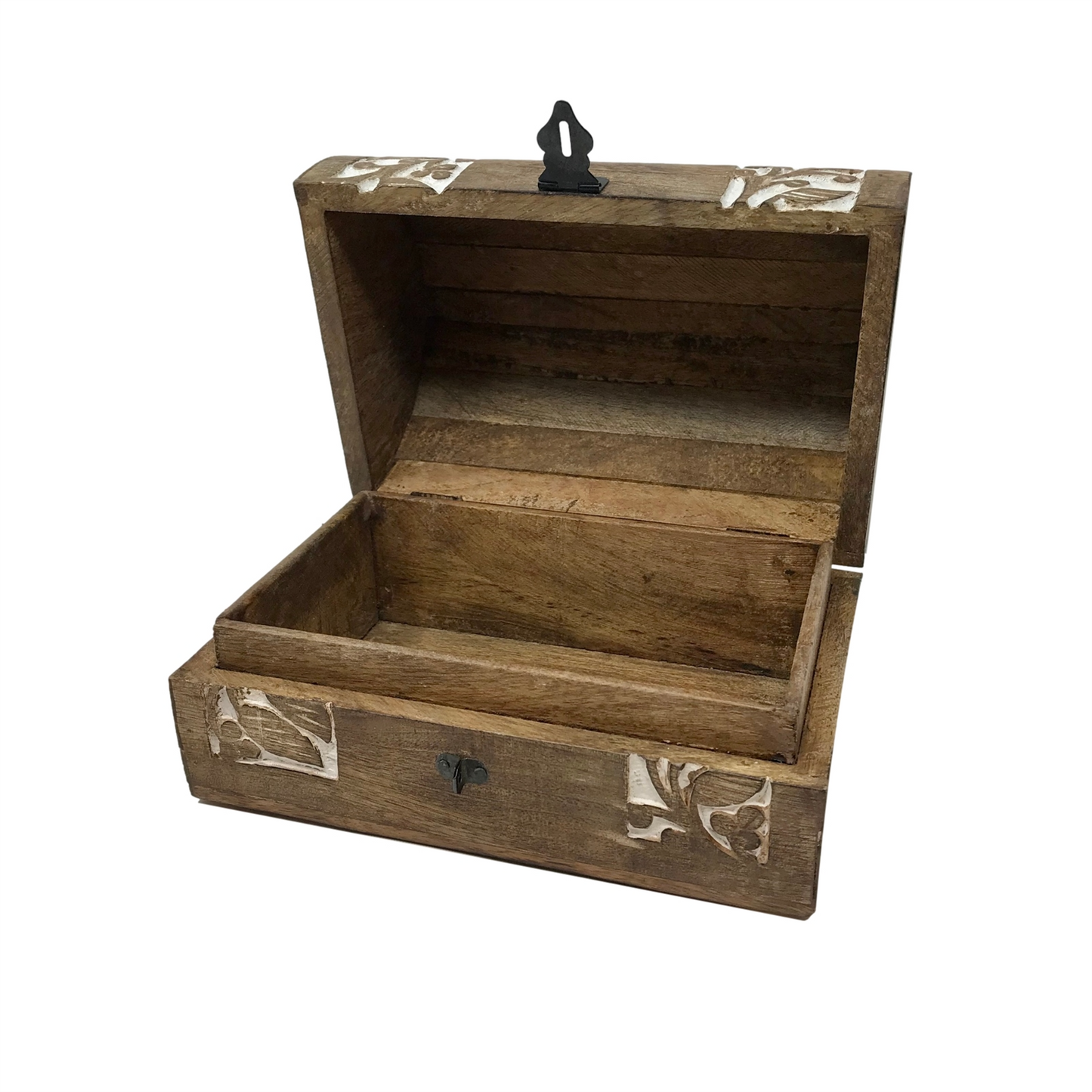 Beanstalk Half Round Carved Box - White Wash