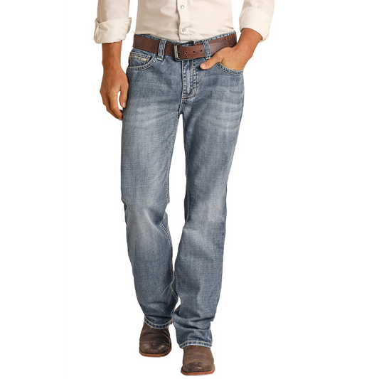 Rock & Roll Mens Relaxed Fit Straight Bootcut Jeans - Medium Vintage