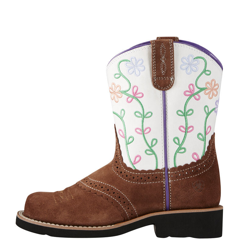 **Ariat Youth Fatbaby Blossom Boots - Saddle Tan Suede