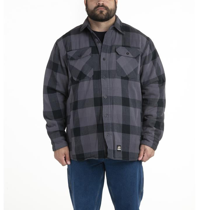 Berne Mens Flannel Shirt Jacket  Plaid Slate