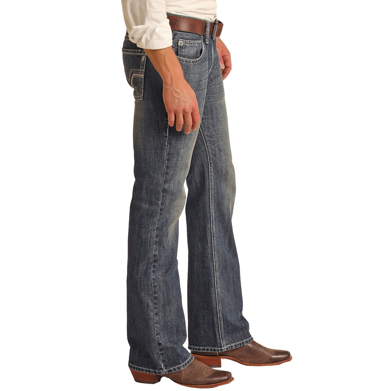 Rock & Roll Mens Rope Stitch V Pistol Jeans