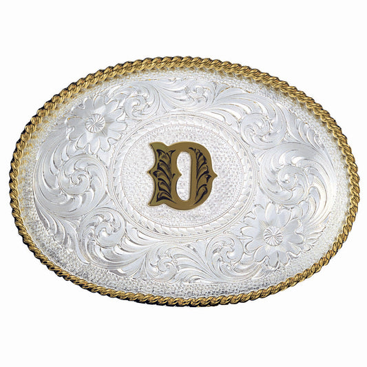 Montana Silversmiths Initial D Silver Engraved Gold Trim Western Belt Buckle