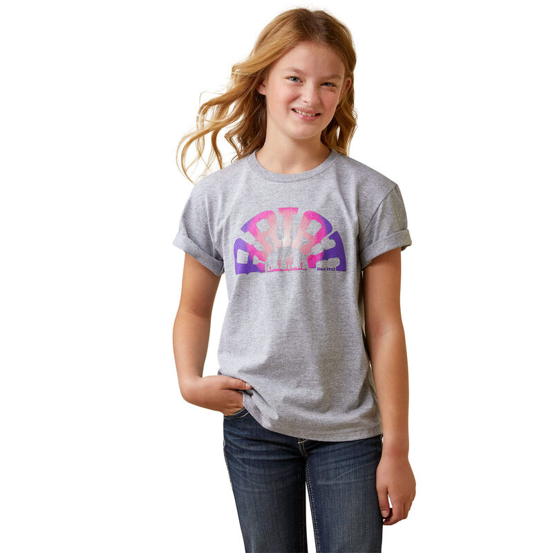 Ariat Girls Rainbow Sunset SS Tee - Athletic Heather