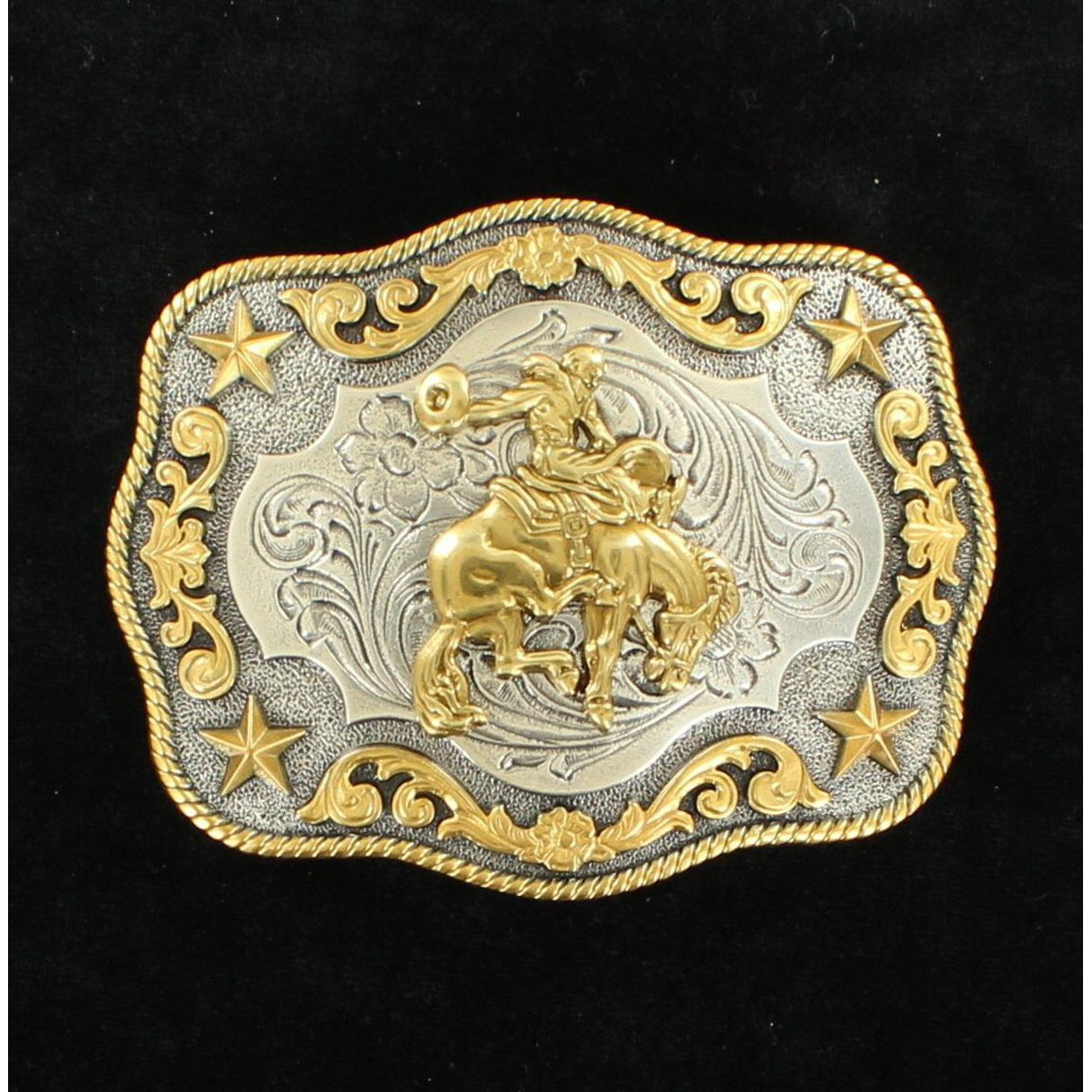 Nocona Men's Rectangle Saddle Bronc Buckle - Antique Silver/Gold