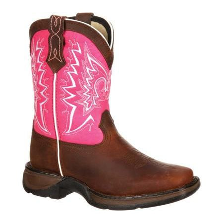 Durango Youth Lil Rebel 8" Square Toe Western Boot - Brown/Pink