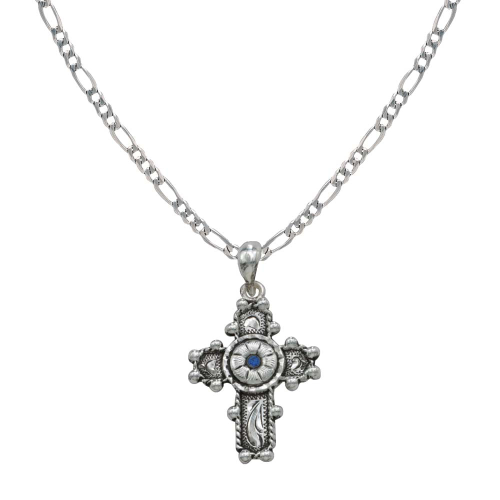 Montana Silversmiths Bedded Cross with Blue Flower Necklace