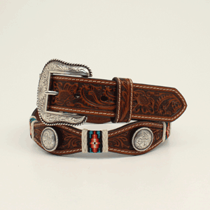 **Nocona Men's Floral Embossed Round Concho Belt - Brown