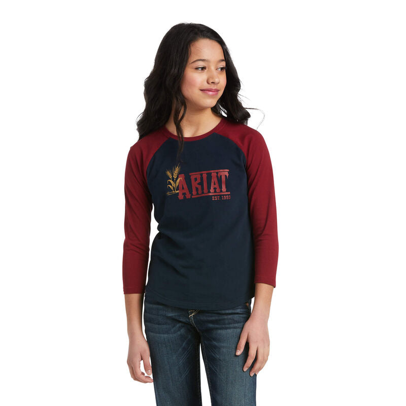 Ariat Girls Real Farm Logo Baseball LS T-Shirt