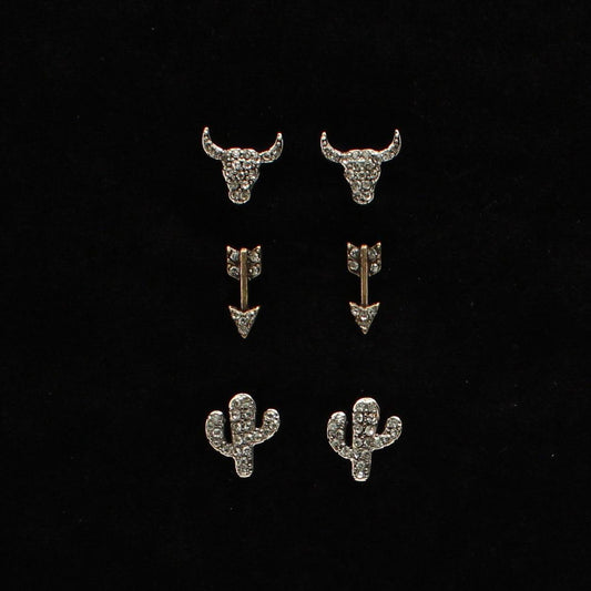 Blazin Roxx 3pc Earring Set - Longhorn/Arrow/Cactus