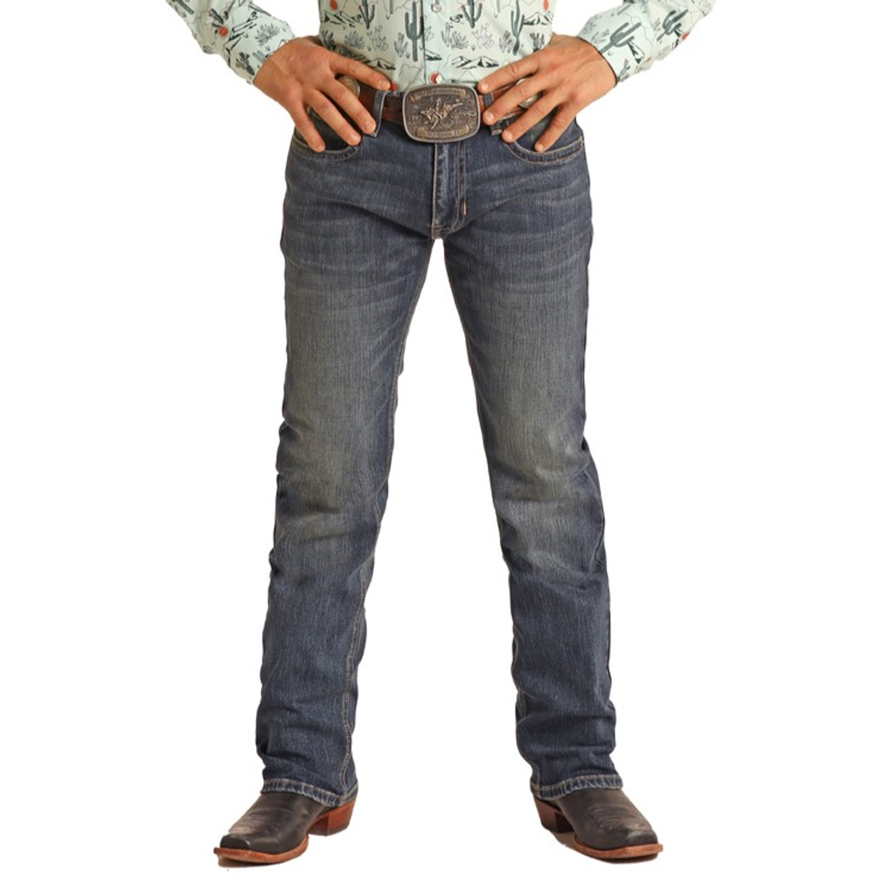 Rock & Roll Mens Vintage '46 Dale Brisby Slim Fit Stretch Straight Jeans - Dark Vintage