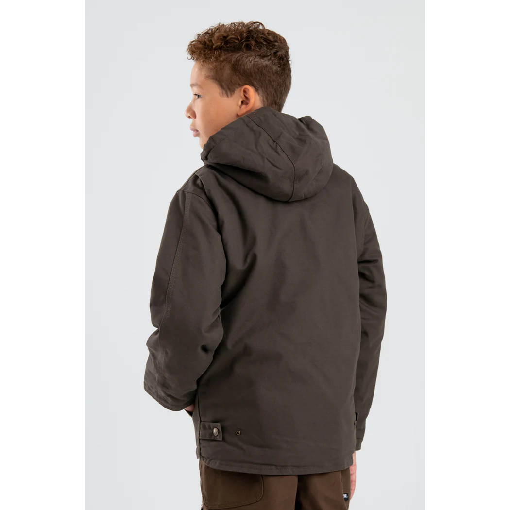 Berne Youth Sherpa Lined Softstone Duck Hooded Jacket - Bark