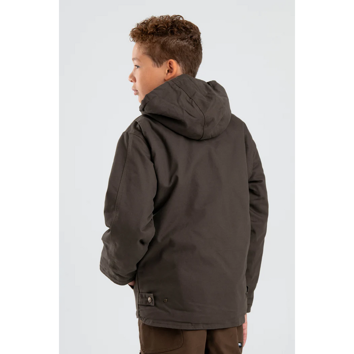 Berne Youth Sherpa Lined Softstone Duck Hooded Jacket - Bark