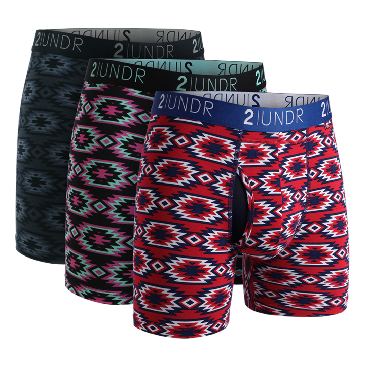 2UNDR Men's 3-Pack Swing Shift 6" Boxer Briefs - Patterned