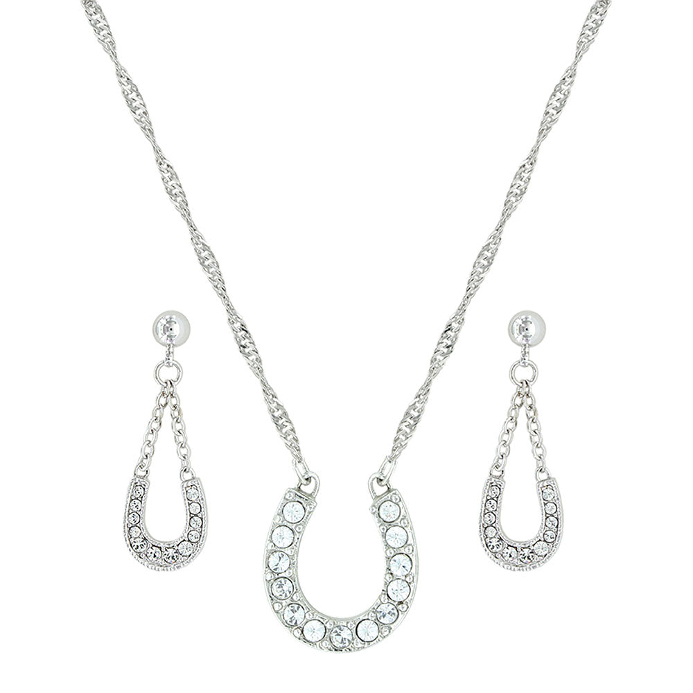 Montana Silversmiths Crystal Clear Luchy Horseshoe Jewelry Set