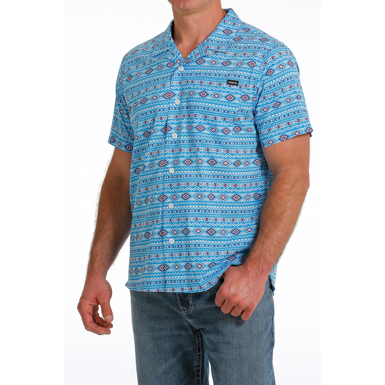 Cinch Men's Tribal Print Short Sleeve Camp Shirt - Turquoise