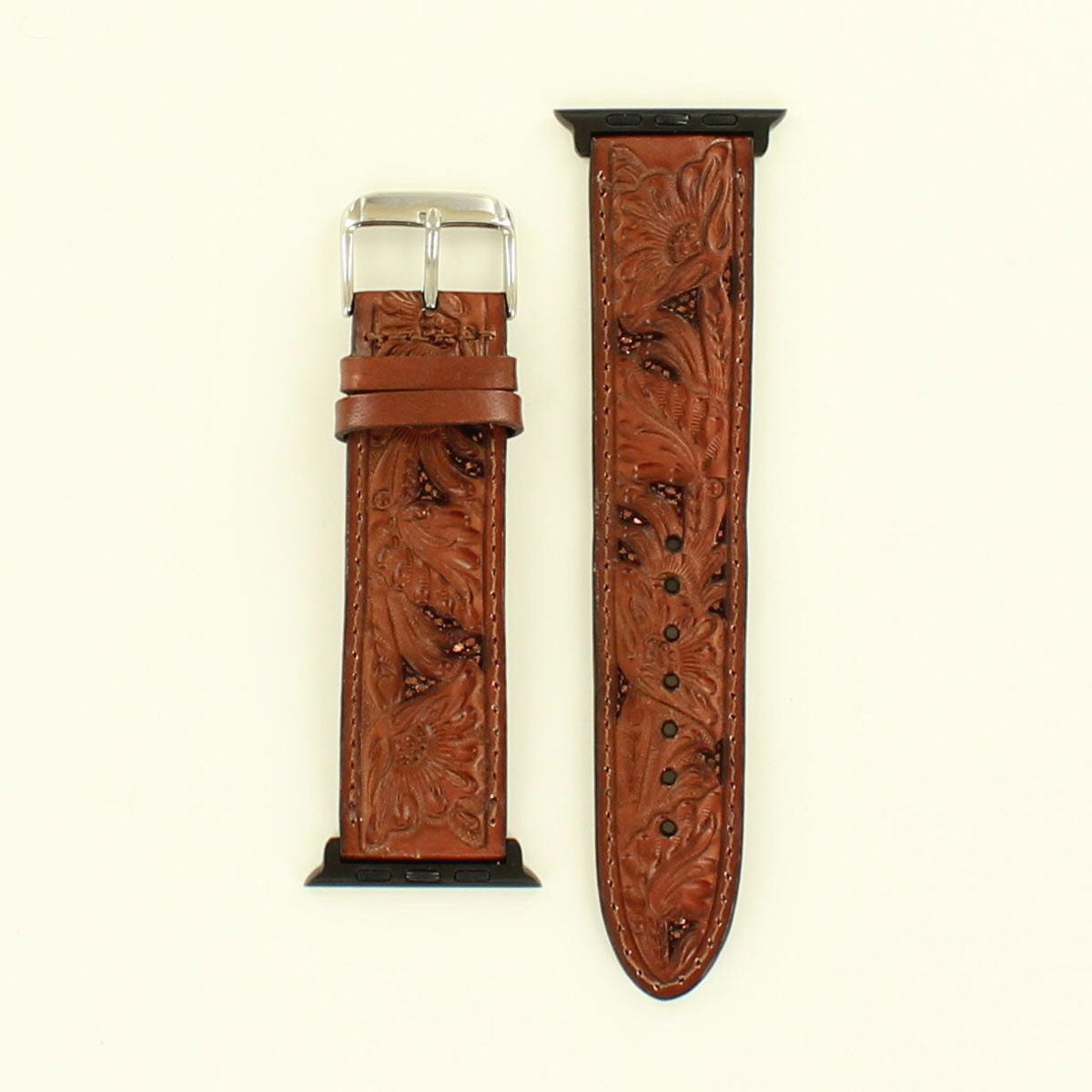 Nocona Tooled w/Glitter Underlay iWatch Band - Brown/Pink