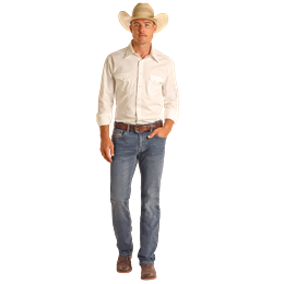 Rock & Roll Men's Ivory Leather EMB Revolver Jeans