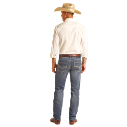 Rock & Roll Men's Ivory Leather EMB Revolver Jeans