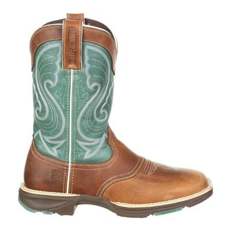 Durango Ultralite Women's Emerald Saddle Western Boot 10" - Tan and Emerald
