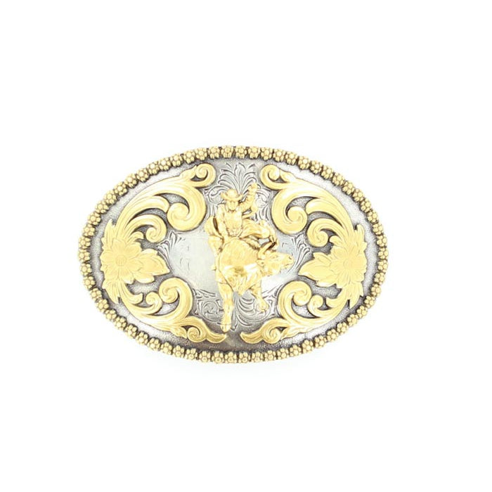 Nocona Men's Floral Embossed Bull Rider Buckle - Silver/Gold