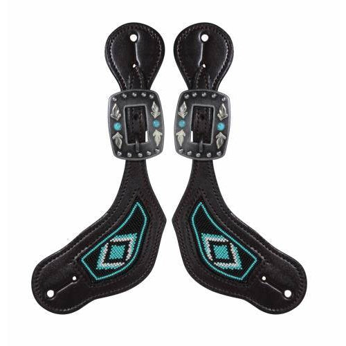 Professional's Choice Black/Turquoise Beaded Spur Strap