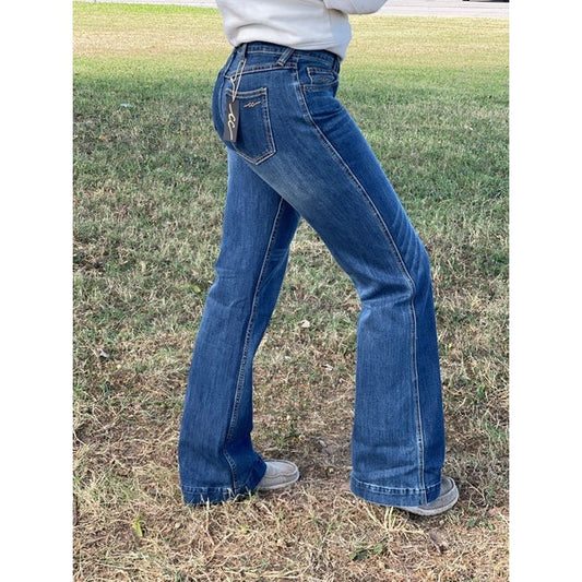 Cowgirl Couture Women's Magie Mid Rise Trouser Jeans - Dark Wash