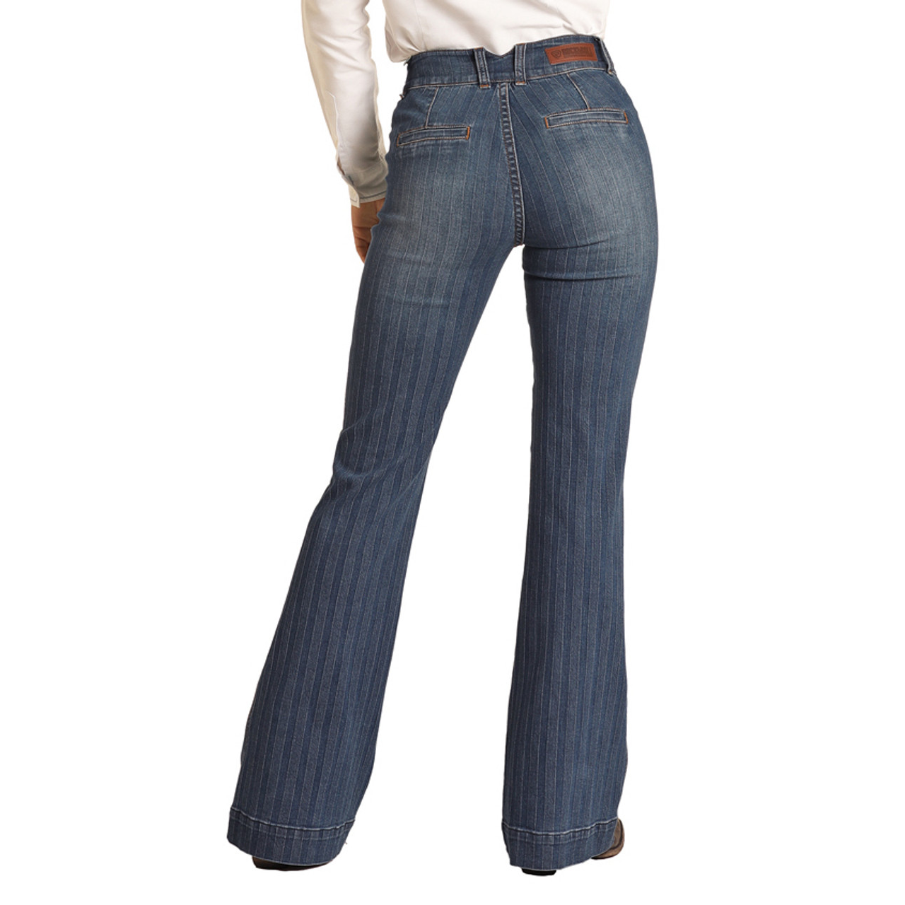 Rock & Roll Women's High Rise Extra Stretch Jacquard Stripe Trouser Jeans - Dark Wash