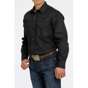 Cinch Mens Herringbone Western Snap Shirt - Black