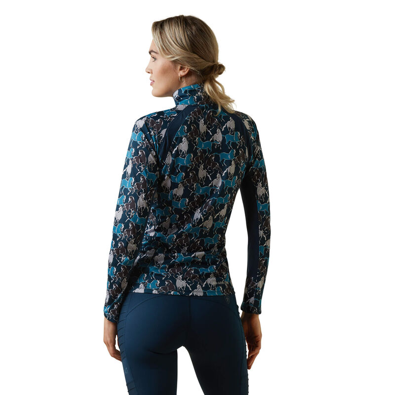 Ariat Womens Sunstopper 2.0 1/4 Zip Baselayer - Mosaic Blue Reflections Print