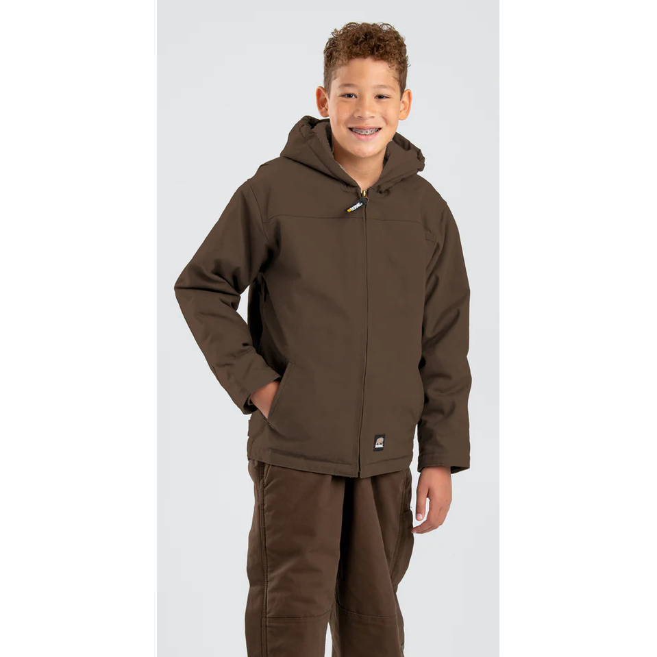 Berne Youth Sherpa Lined Softstone Duck Hooded Jacket - Bark