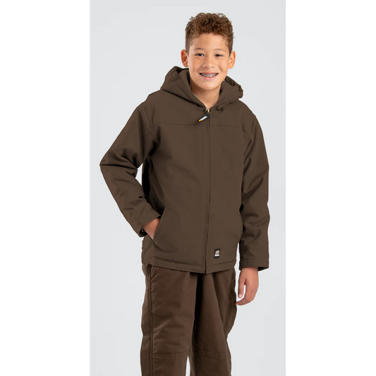 Berne Youth Sherpa Lined Softstone Duck Hooded Jacket - Bark