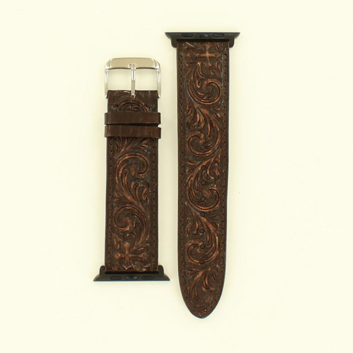 Nocona Floral/Cross Tooled iWatch Band - Brown